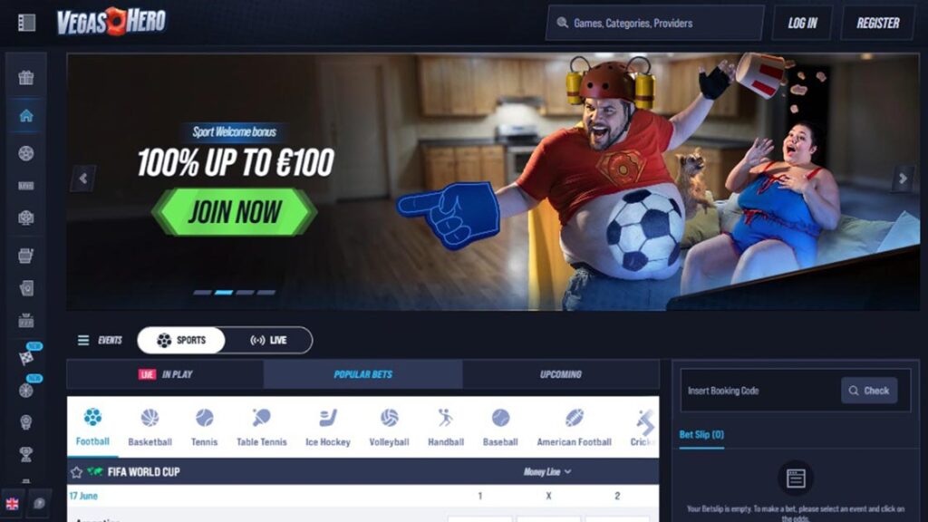 homepage van online bookmaker vegashero belgie